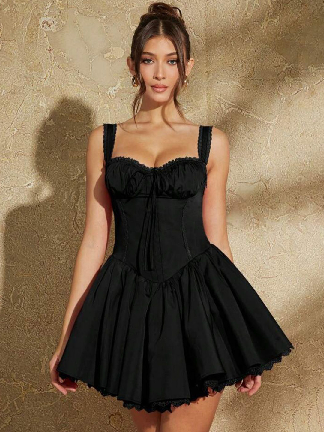 Fragancia Corset Women Solid Sweetheart Neck Mini Dress