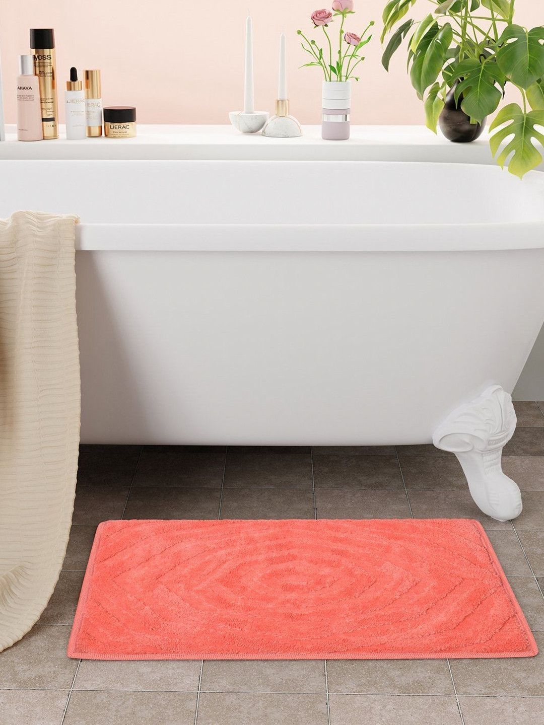 Bichauna Pink Textured 1300 GSM Anti Skid Bath Rug