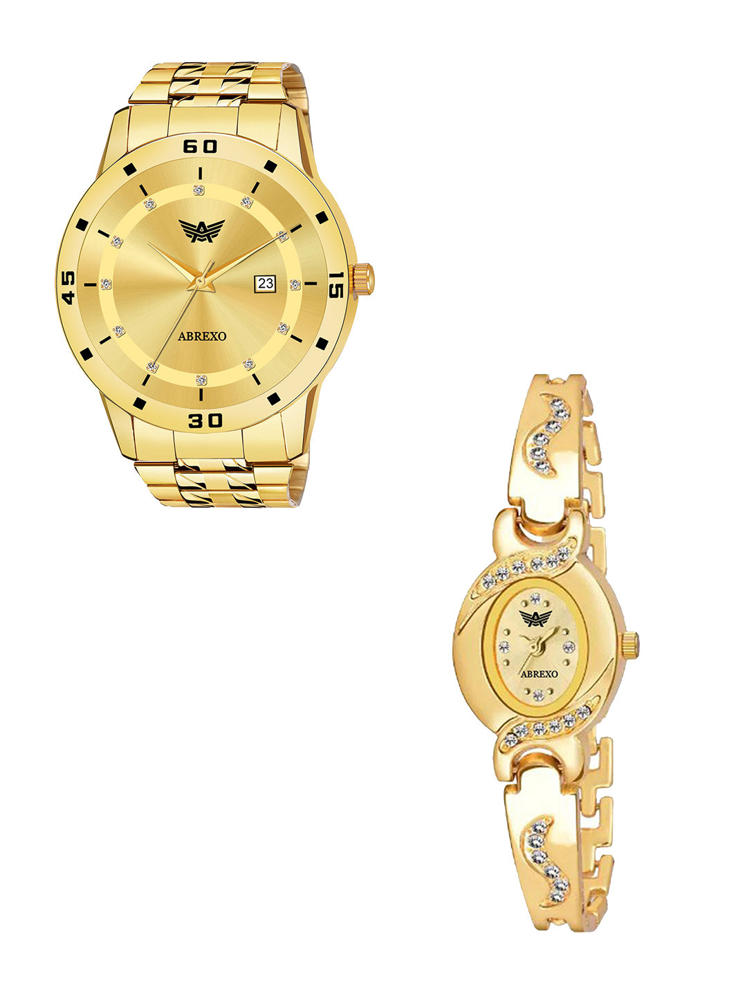 Abrexo Men Round Reset Time Analogue Watch Abx- 1670 GoldChain plus0350Golden
