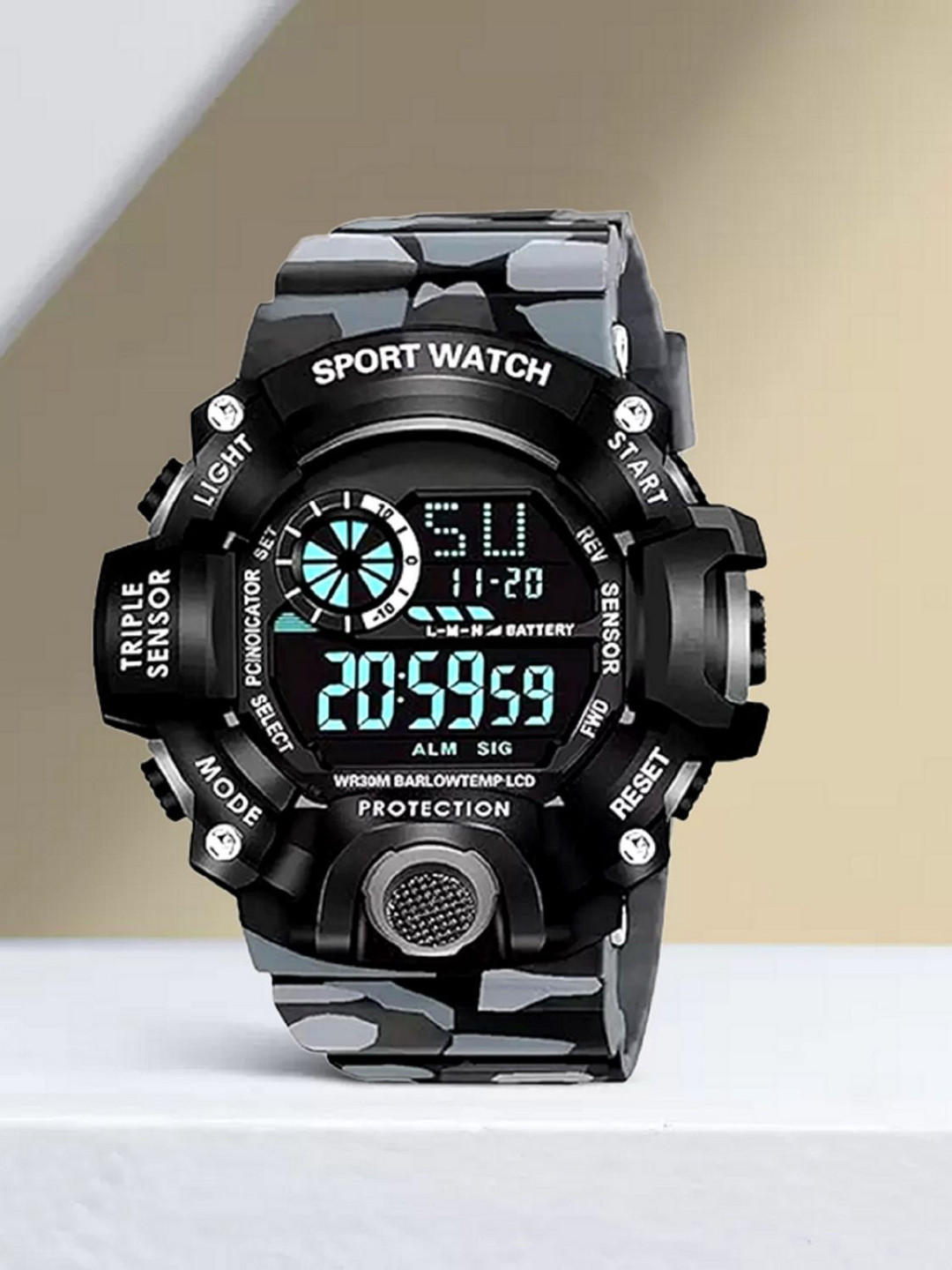 SELLORIA Men Patterned Dial Digital Multi Function Watch G_Shcck_Grey_Militry