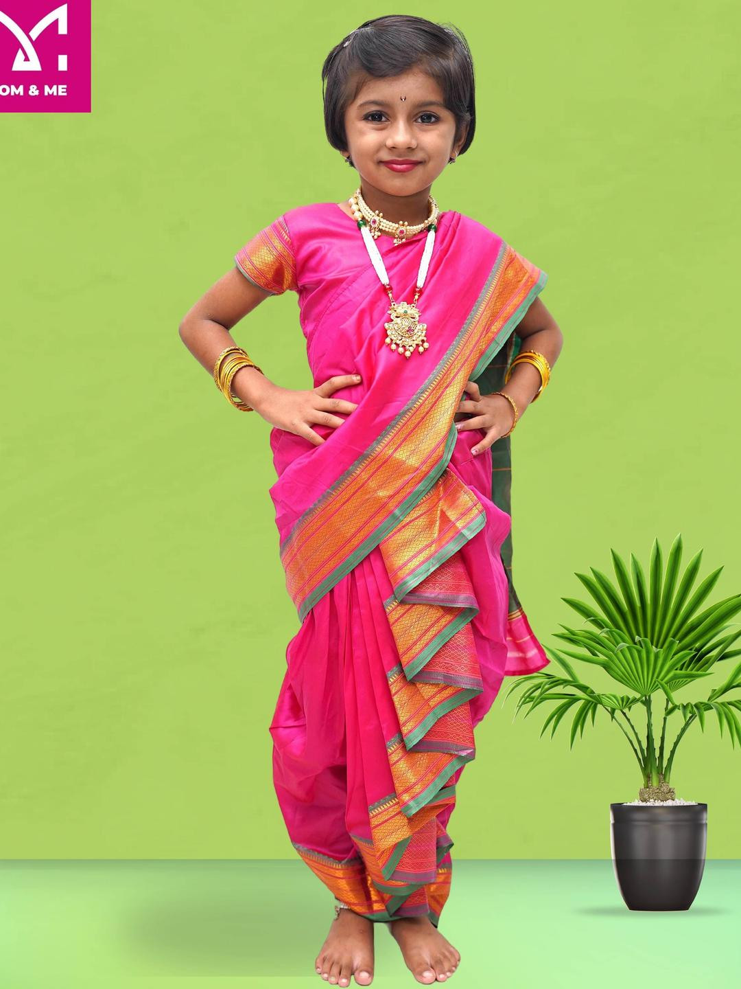 Mom and Me Girls Woven Design Border Pure Cotton Saree