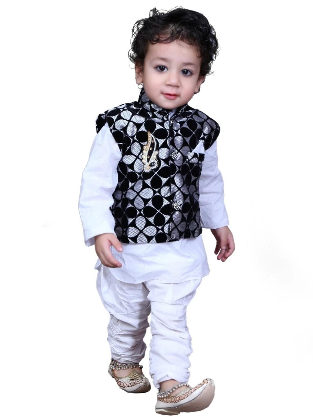 KL COLLECTION Boys White Clothing Set