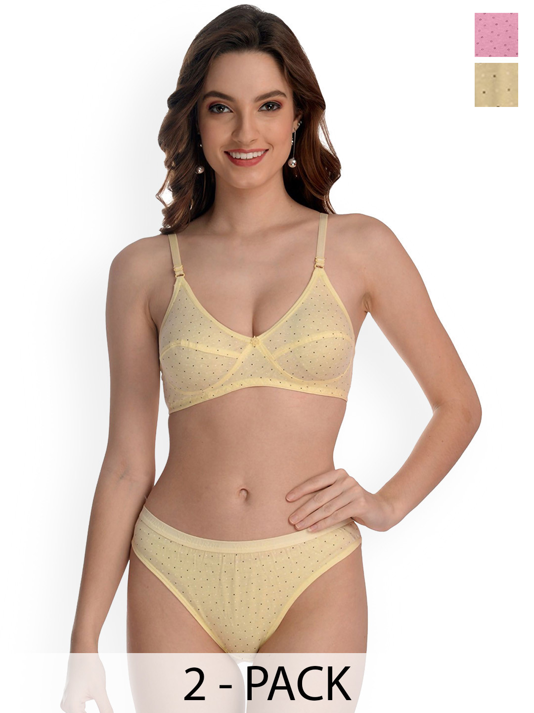 Samvar Pack Of 2 Printed Cotton Non-Padded Lingerie Set B_ZB-Set_P,Y