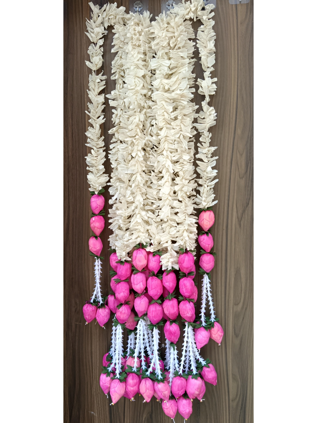 Nutts White & Pink  12 Pieces Paper Gajra Hanging Garlands