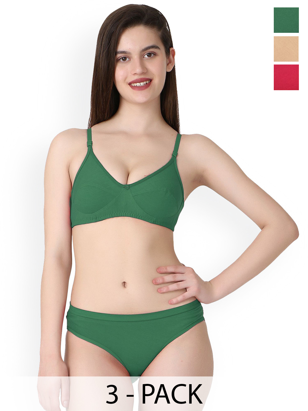 Samvar Pack Of 3 Non Padded Lingerie Sets B-Ruchi-Sett_P,Br,G
