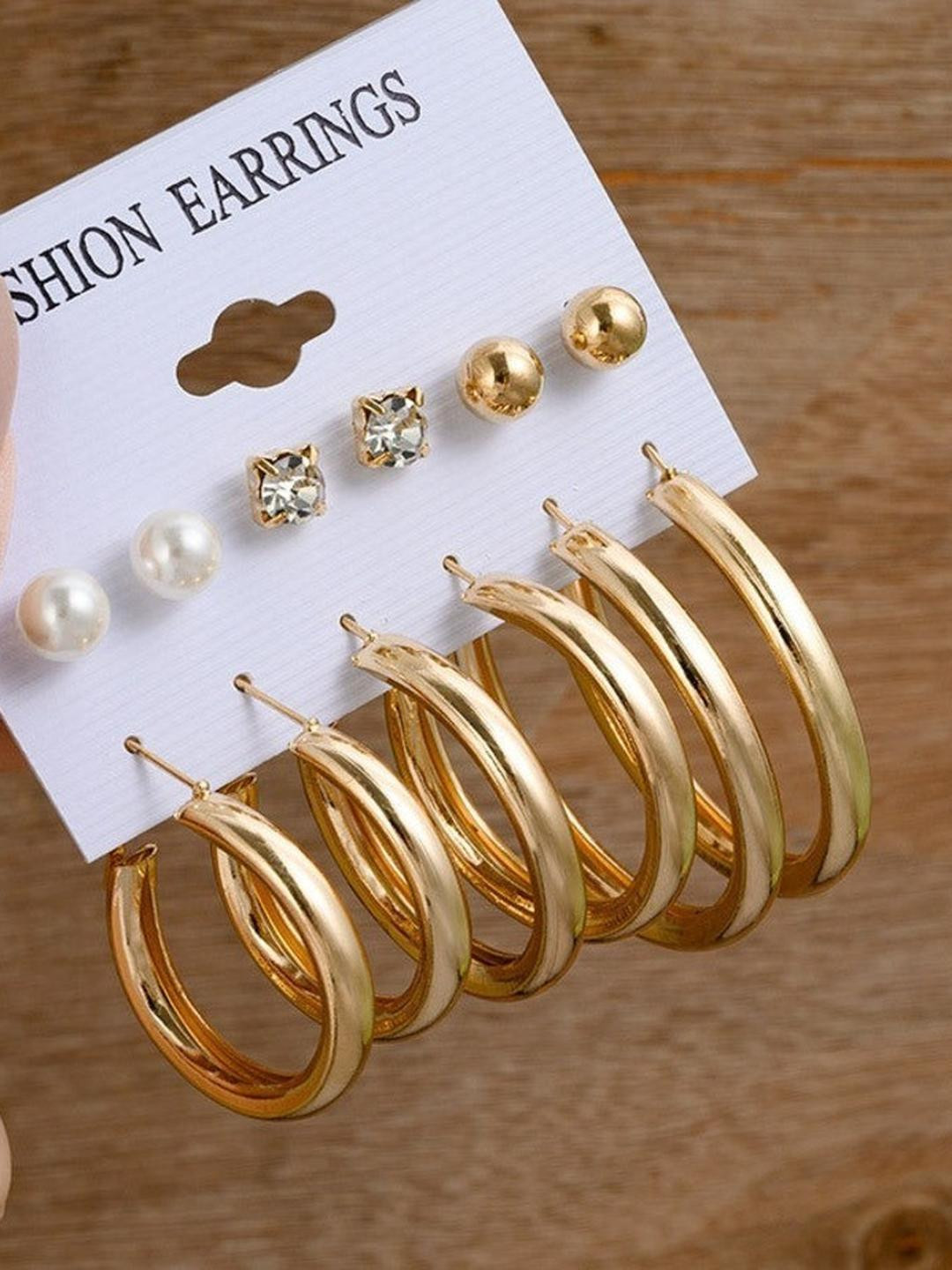 TheVineGirl Combo of 6 Pair Gold Plated Pearl Stone Stud And Simple Earrings