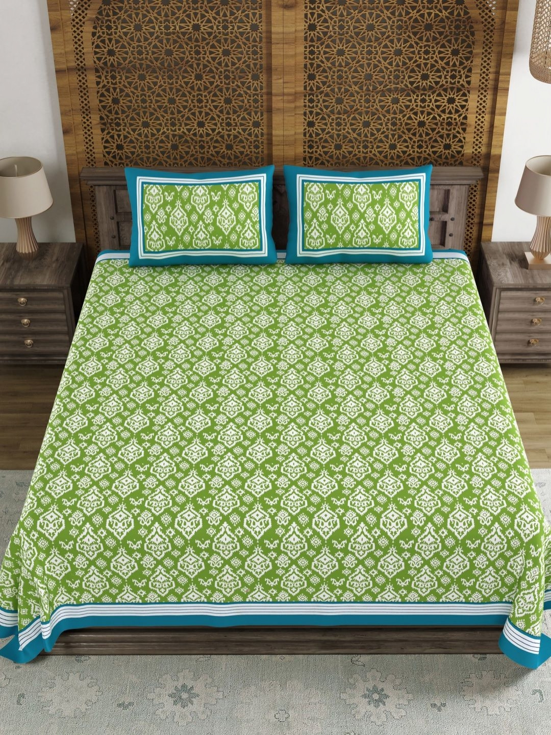 Sangria Printed 210 TC Super King Pure Cotton Super King Bedsheet Set - 2.74 x 2.74 m