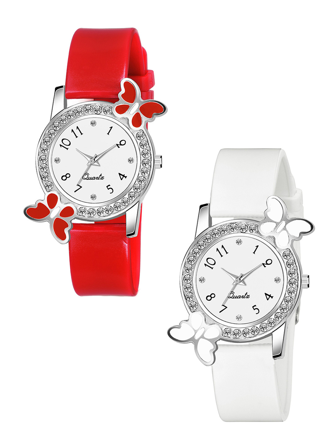 CSAMON Women Pack Of 2 Embellished Dial & Straps Analogue Watch BF Red White_F