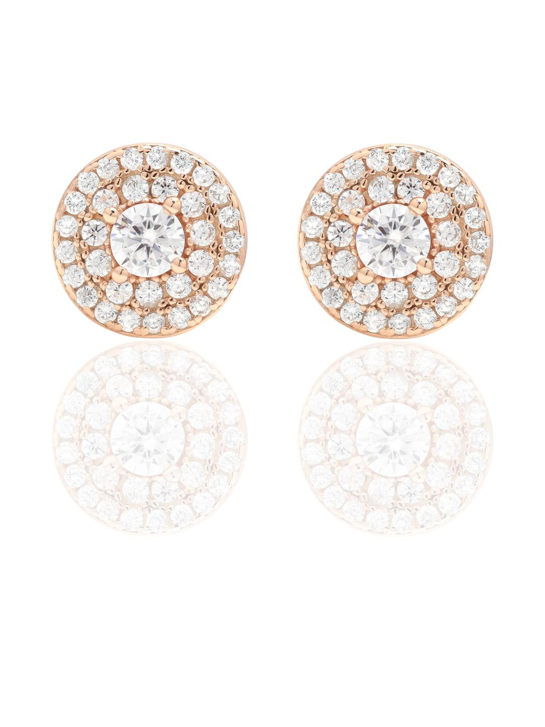 Rose Gold American Diamond Studded Georgina Studs with Centre on Pure 925 Silver.
