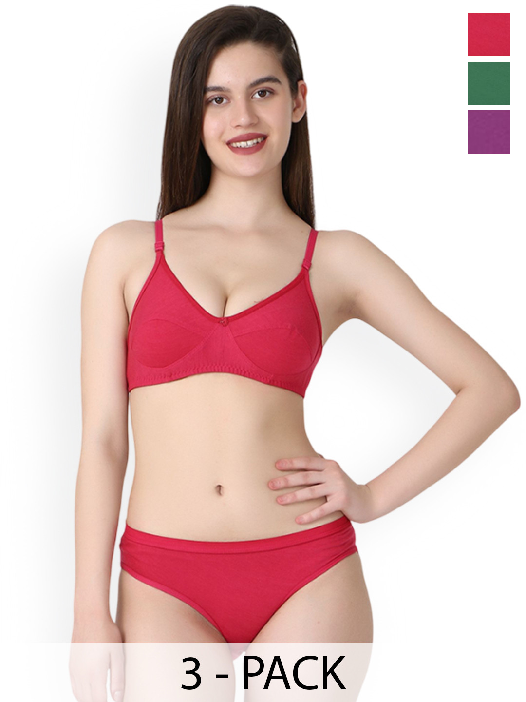 Samvar Pack Of 3 Non-Wired Non Padded Lingerie Set B-Ruchi-Sett_Pu,P,G