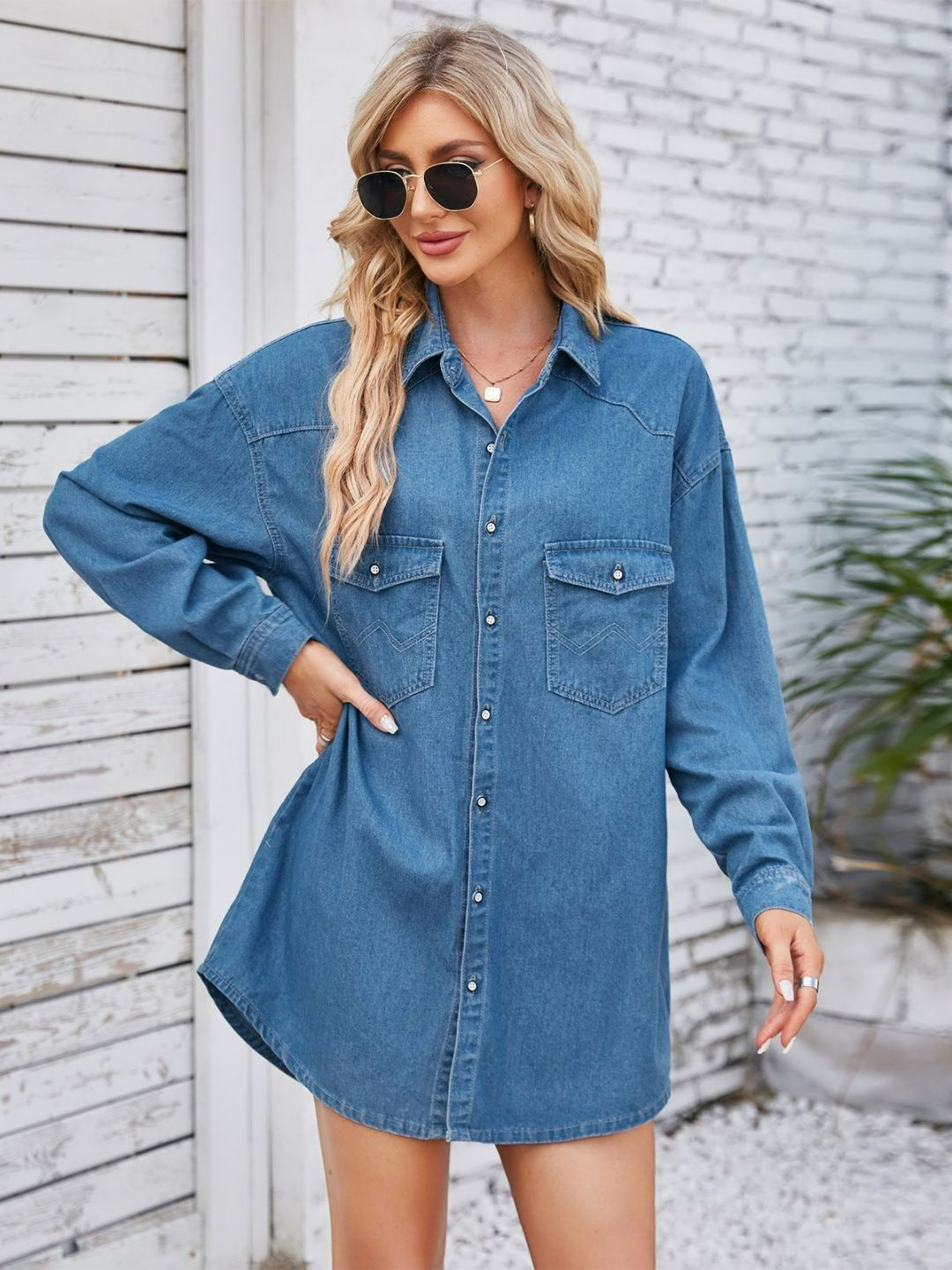 Oh Rare Women Blue Solid Full Sleeves Regular Fit Denim Jacket
