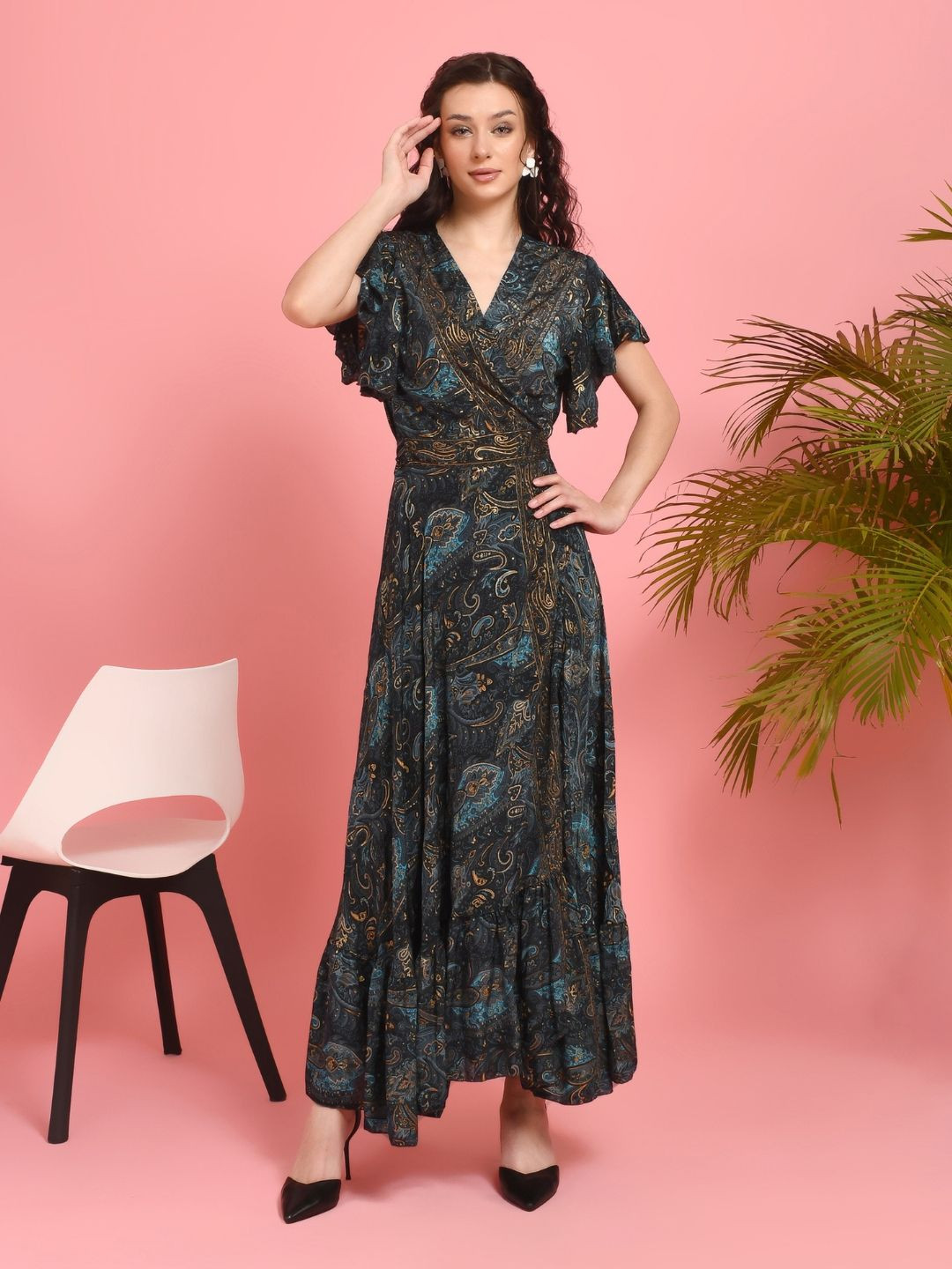 Boholyfe Women Juliette Dusk Maxi Angrakha Printed Dress