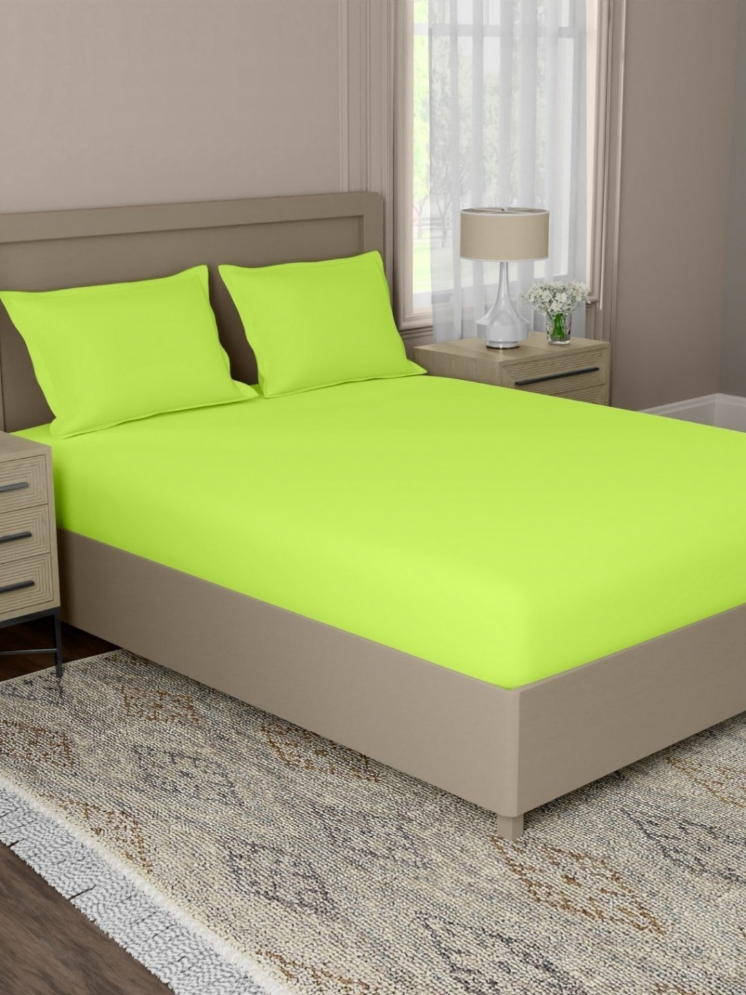 home expressions Splash Green Solid Cotton144 TC Double Queen Bedsheet Set 2.24 m X 2.54 m