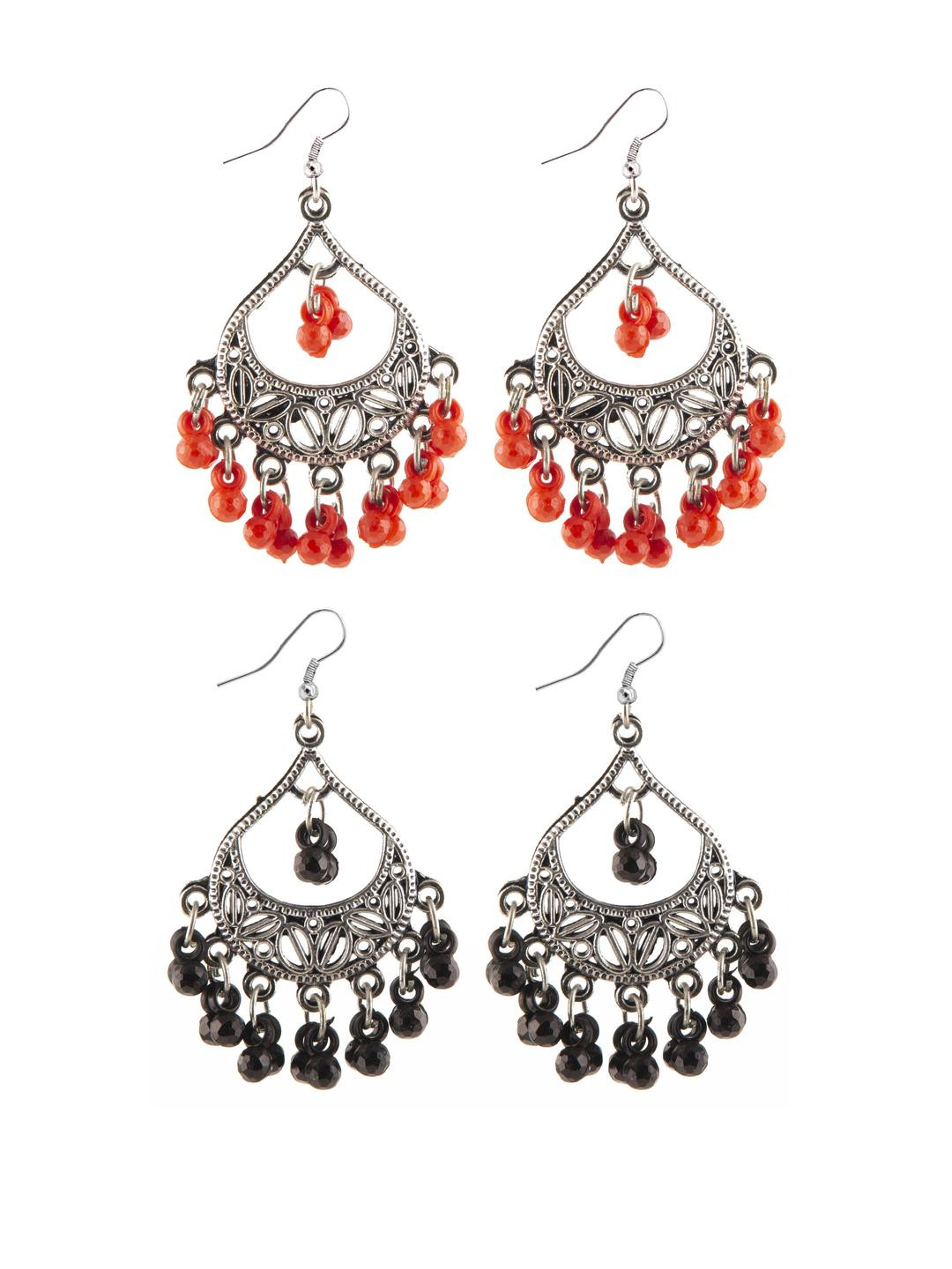 Creative Frogs Girls Combo 2 of Classic Silver Oxidize Dark Red Drop Earrings