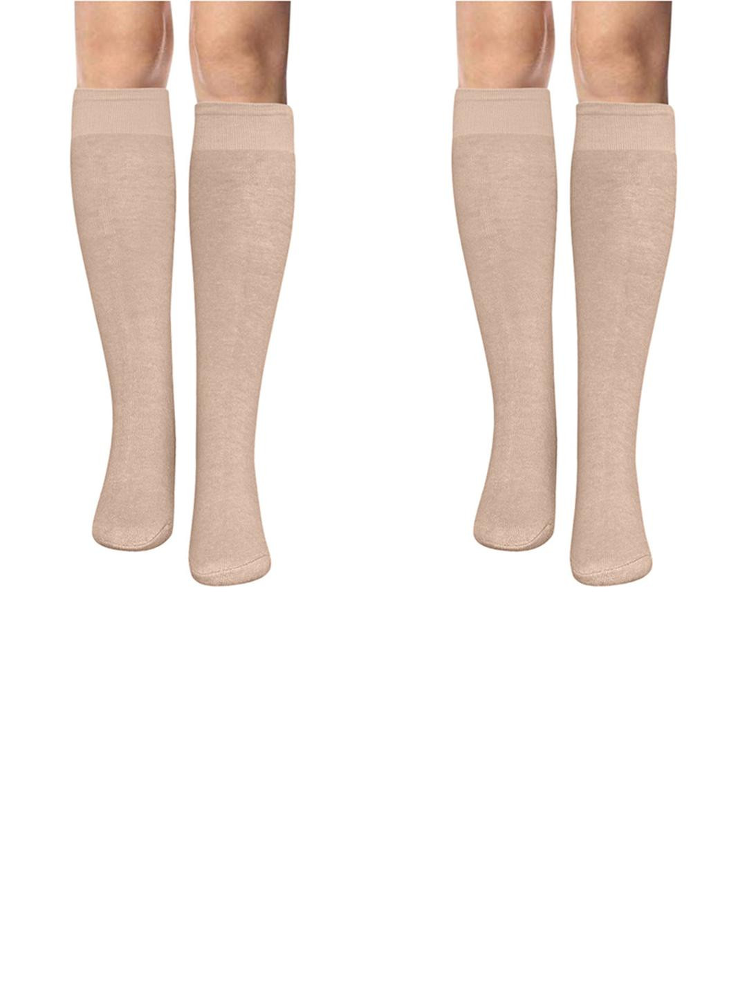 MUKHAKSH Boys 2 Pairs Beige Knee Length Cotton Winter Socks