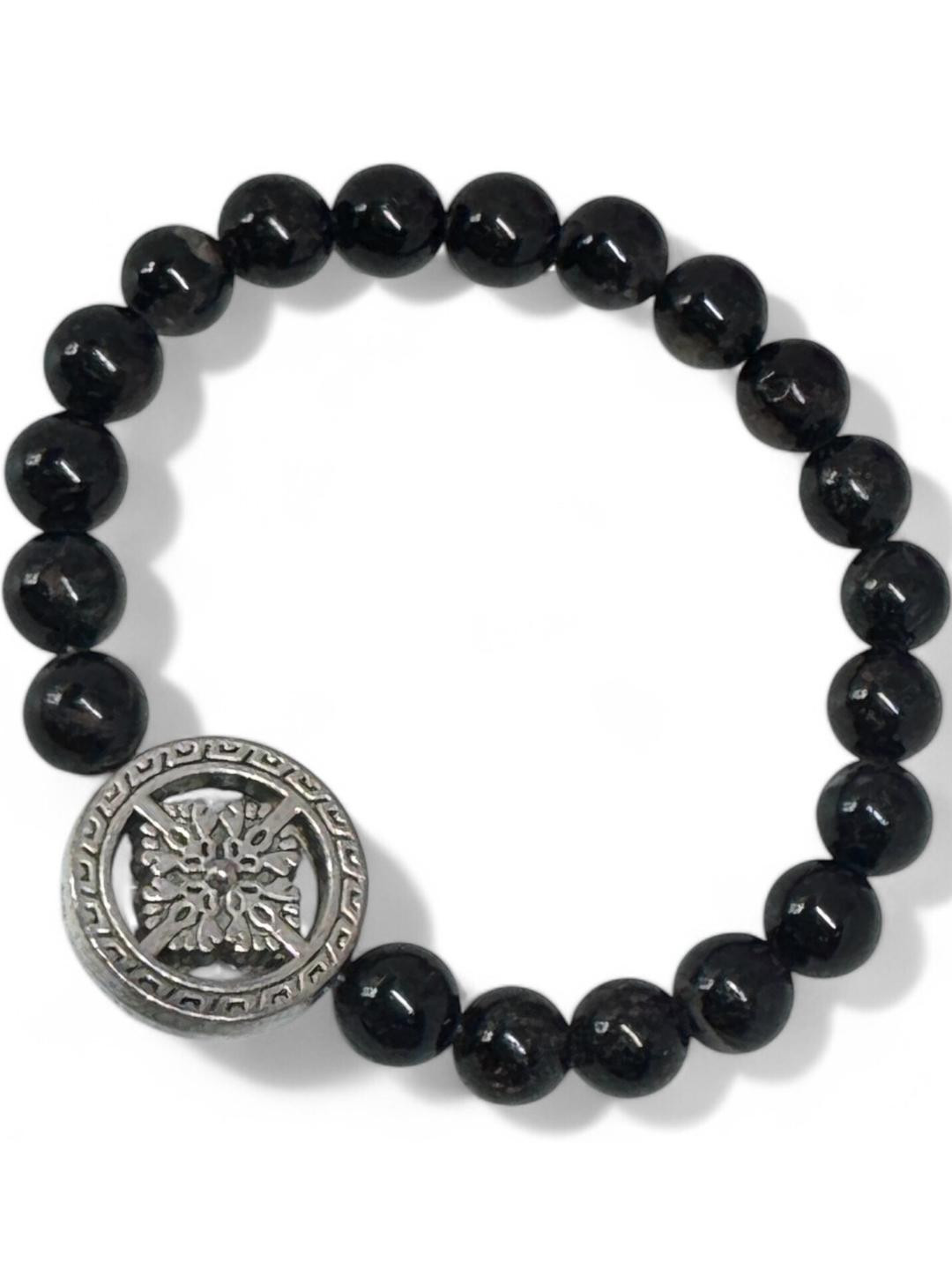 Gems Guru Unisex Flower Black Turquoise Bracelet