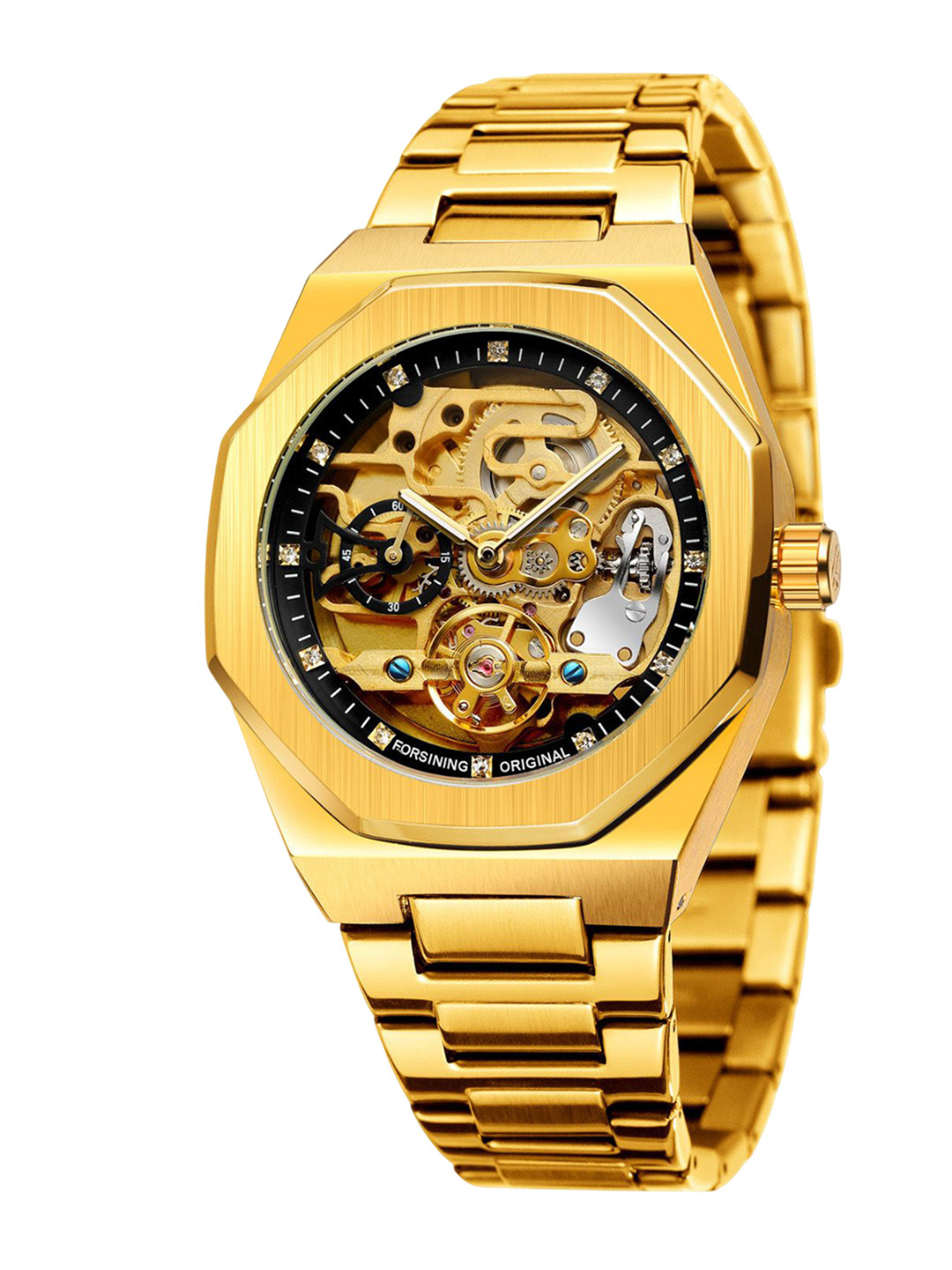 FORSINING Men Skeleton Mechanical Watch - Steampunk Style, Transparent Dial Wristwatch