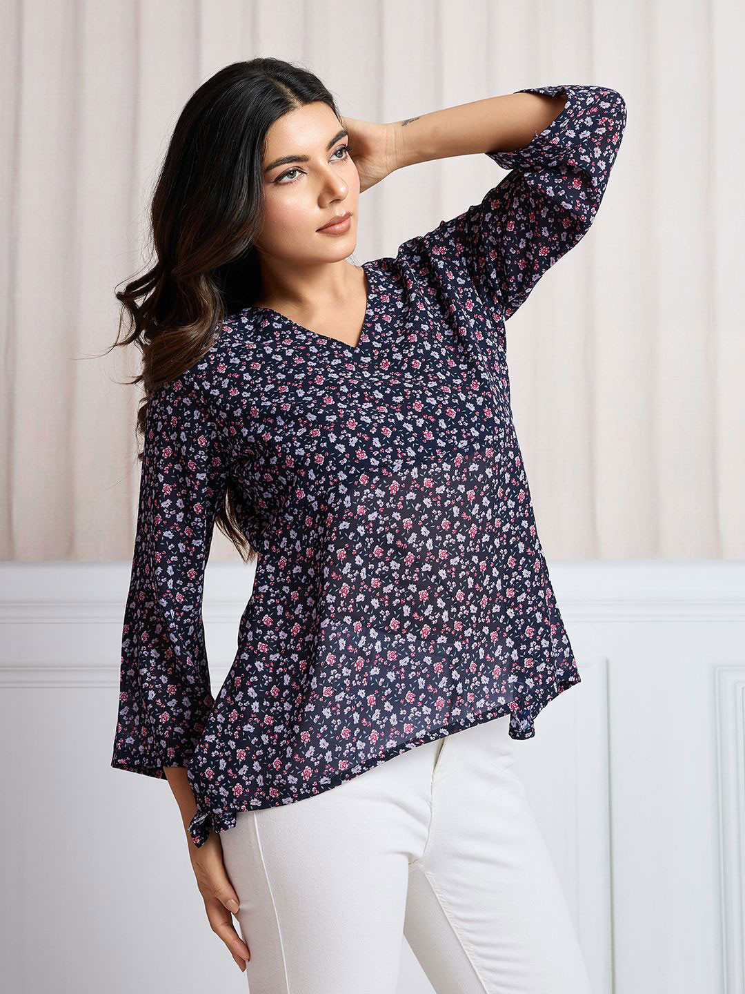 TATER GARMENTS Women Floral Print Bell Sleeve Top