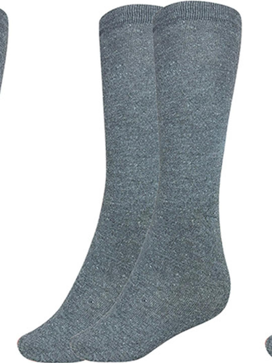MUKHAKSH Unisex Dark Grey Pack Of 3 Cotton Calf Socks