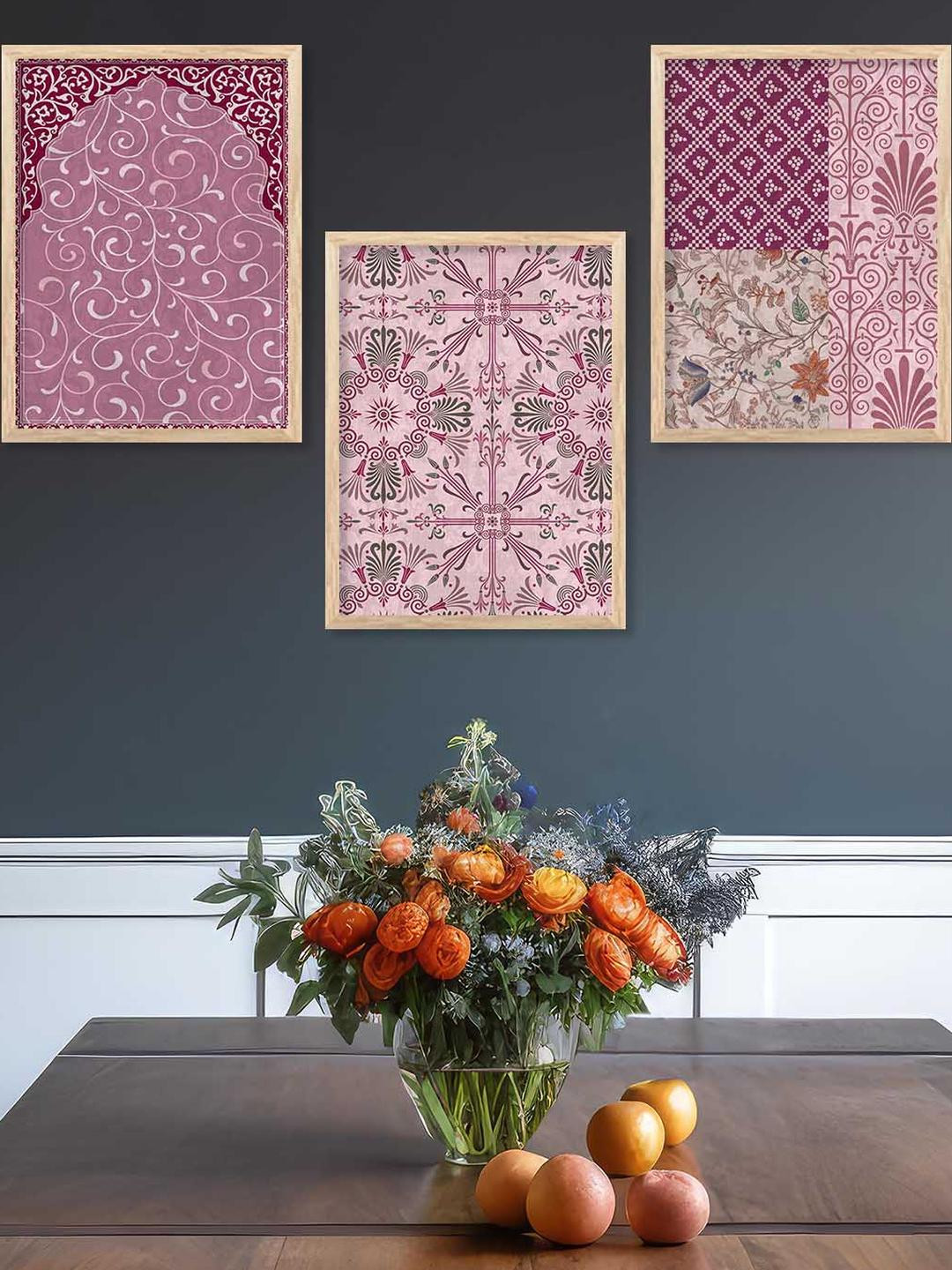 WALLLANE Purple & Pink 3 Piece Modern Wall Art With Frame