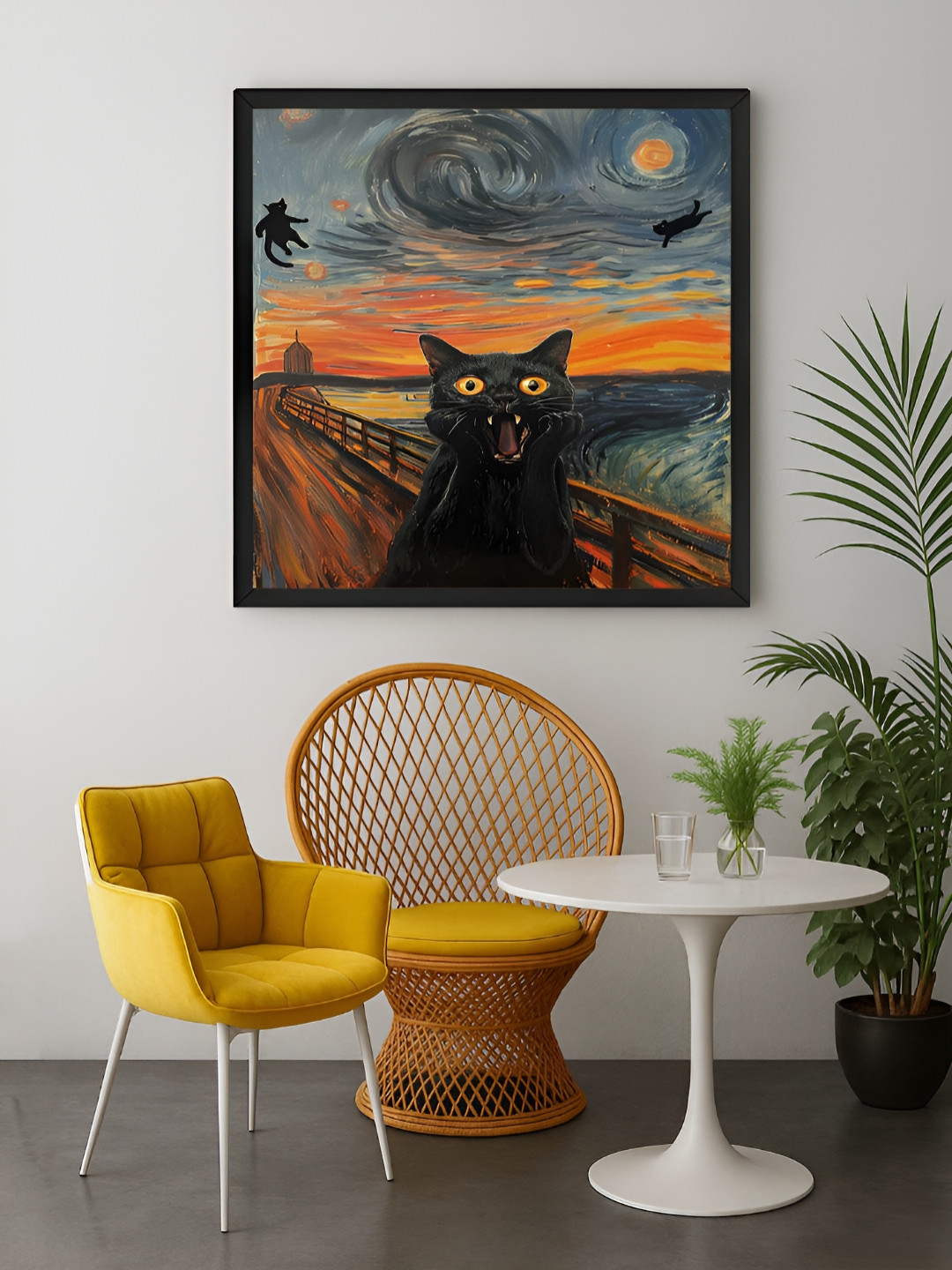 999Store Black & Orange Colored Cat Printed Canvas Wall Art