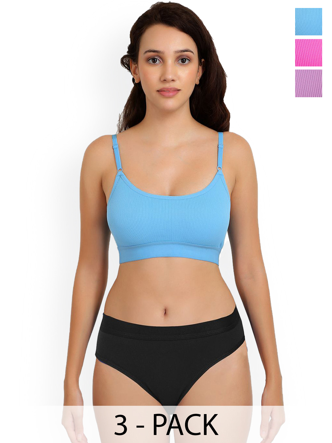 Samvar Pack Of 3 Non-Padded Lingerie Set  Goma Set_Pu,P,Light_B