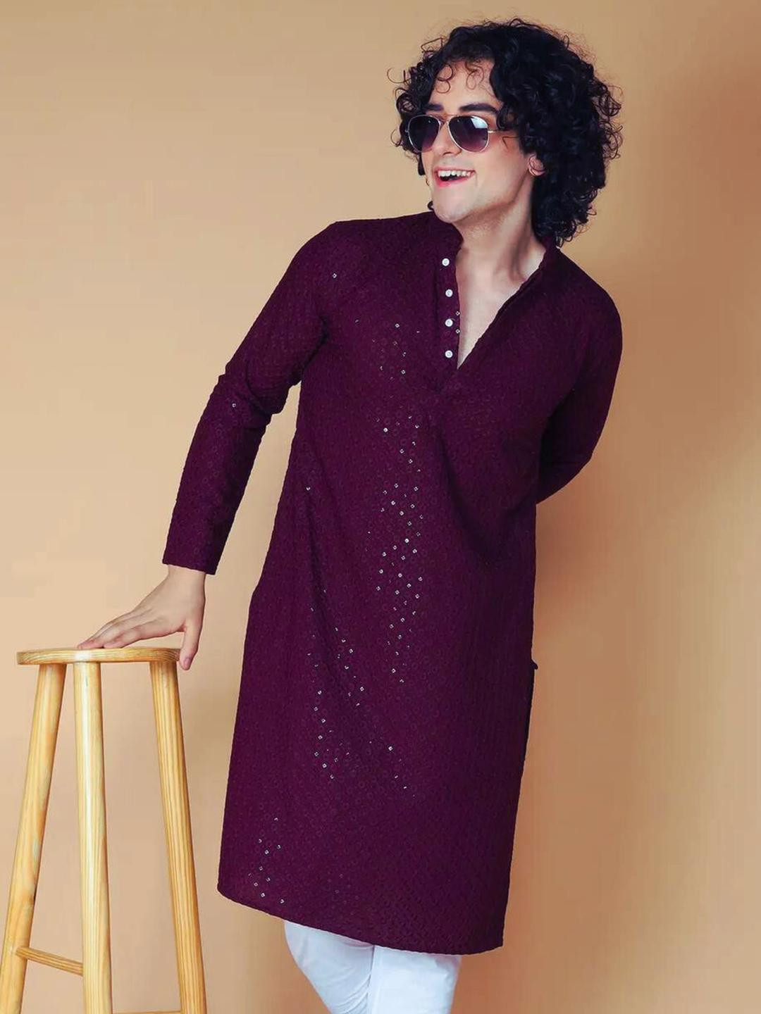 CHIRASVI Men Burgundy Kurtas