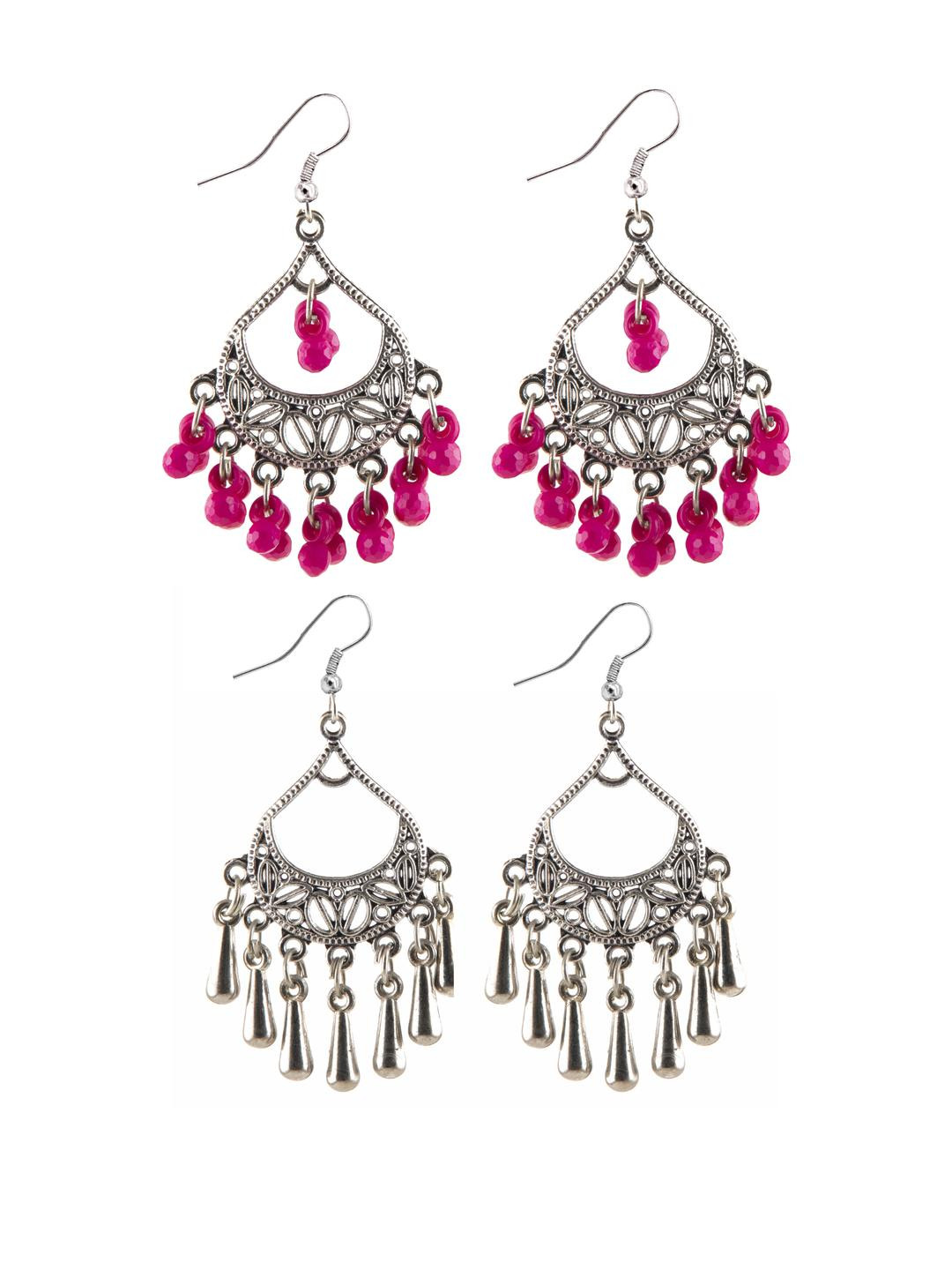 Creative Frogs Silver Oxidize Drop Earrings -  Set Of 2