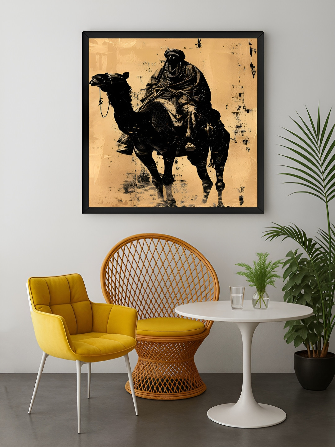 999Store Gold-Toned & Black Camel & Man Printed Canvas Wall Art