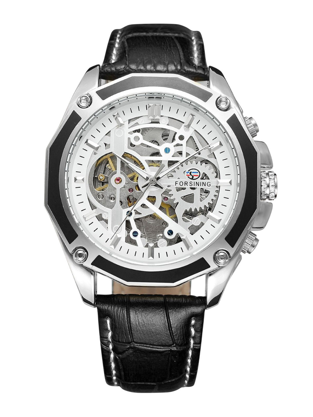 FORSINING Men Skeleton Mechanical Watch with Automatic Movement Leather Strap