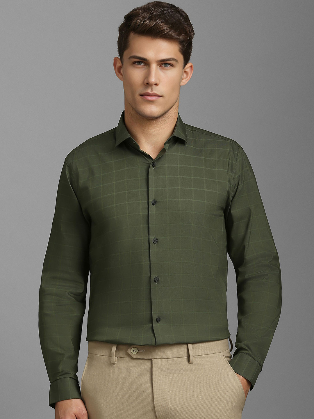 Louis Philippe Ath.Work Textured Spread Collar Long Sleeves Regular Fit Formal Shirt