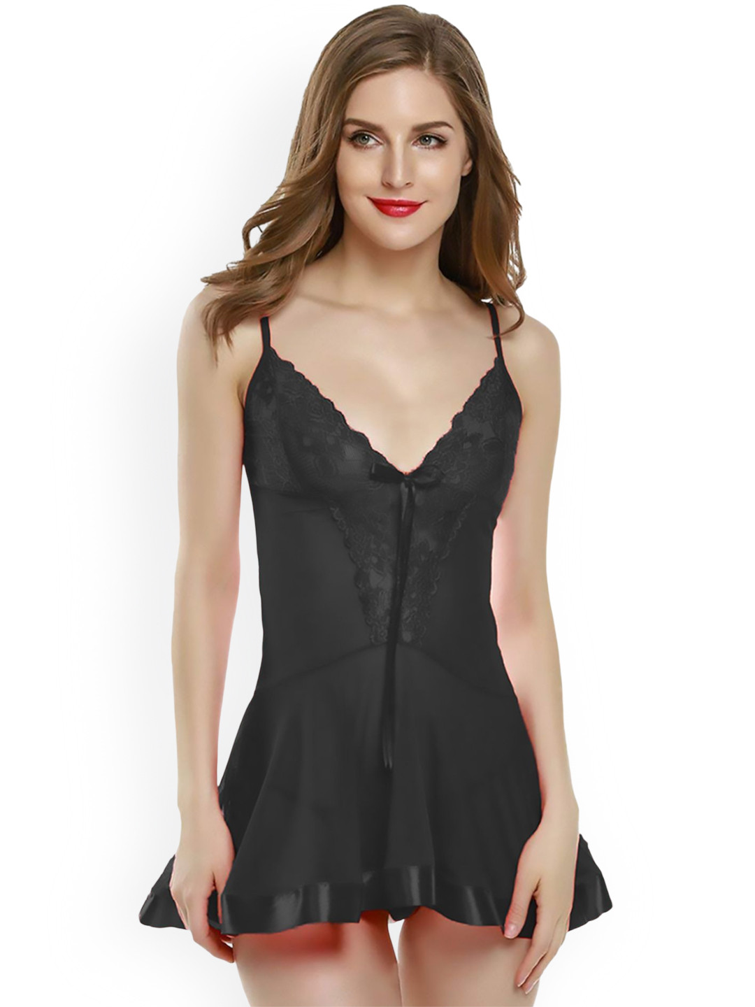 Xs and Os Self Design Net Baby Doll Comes with Briefs