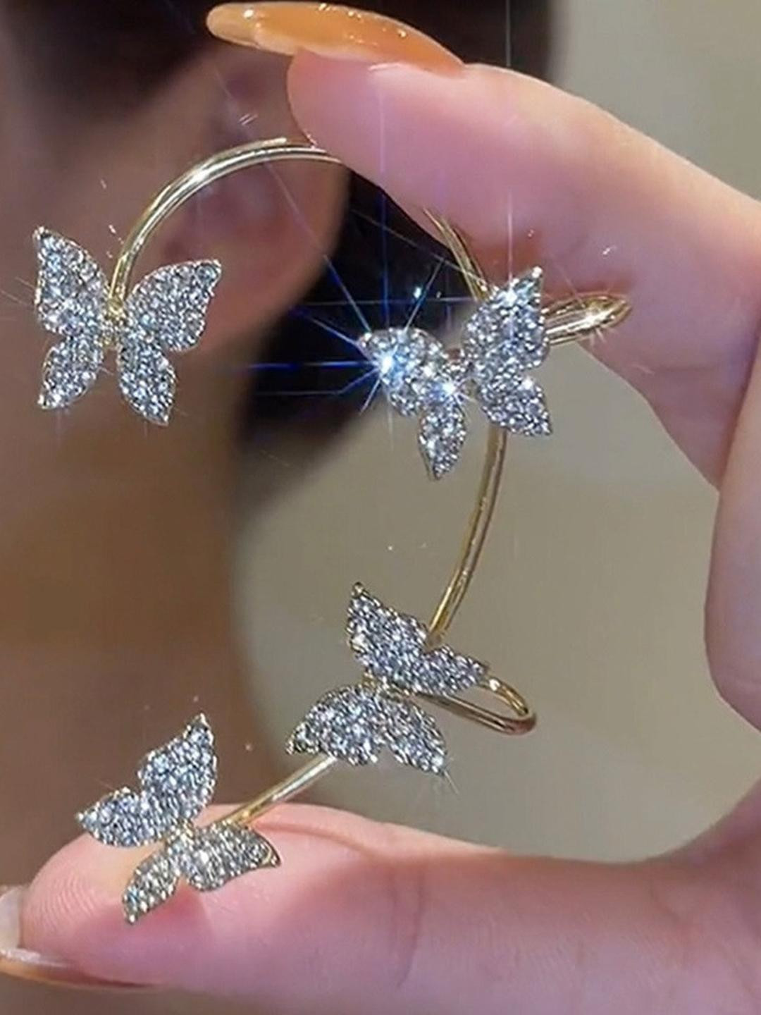 TheVineGirl 2PCS Golden shining zircon cuff earring no pierce butterfly earcuff earring