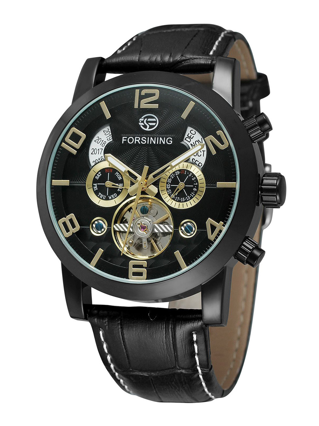 FORSINING Men Luxury Automatic Tourbillon Watch with Calendar & Leather Strap