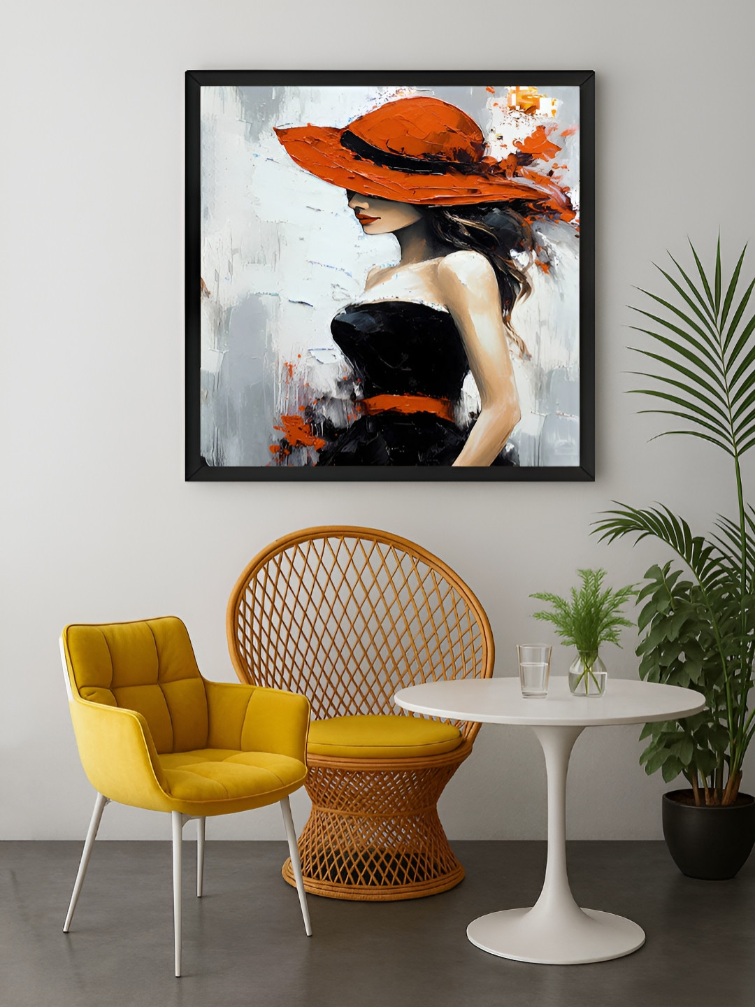 999Store White & Black 1 Piece Lady In Red Canvas Wall Art