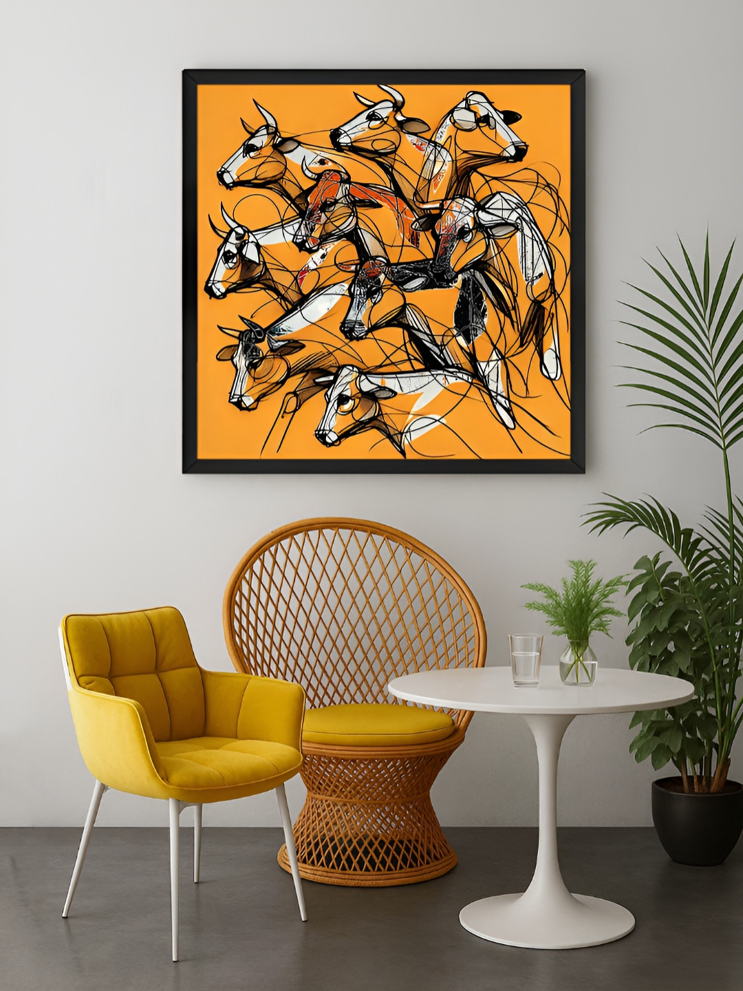 999Store Orange & Off White Running Bulls Canvas Wall Art