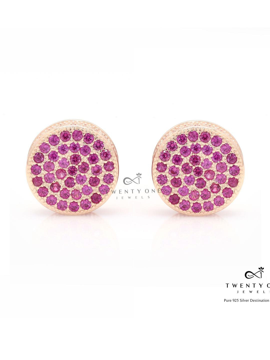 Rose Gold American Diamond Studded with Ruby Alice Stud on Pure 925 Silver.