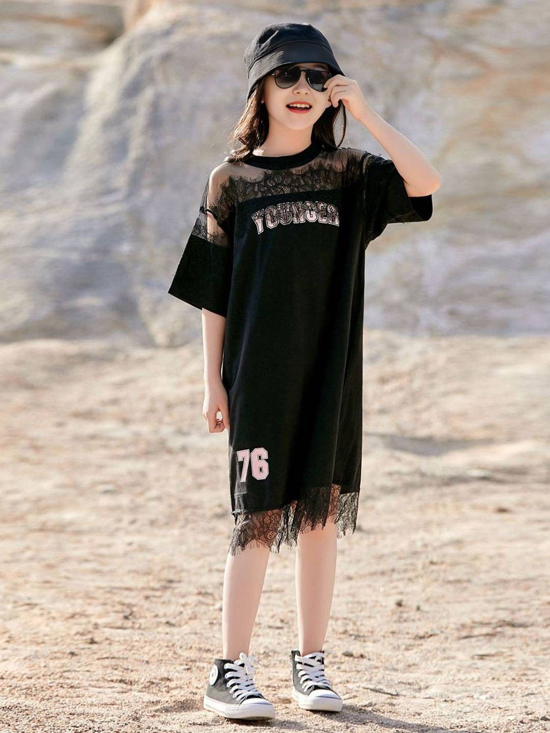 INCLUD Girls Alphanumeric Printed T-shirt Dress