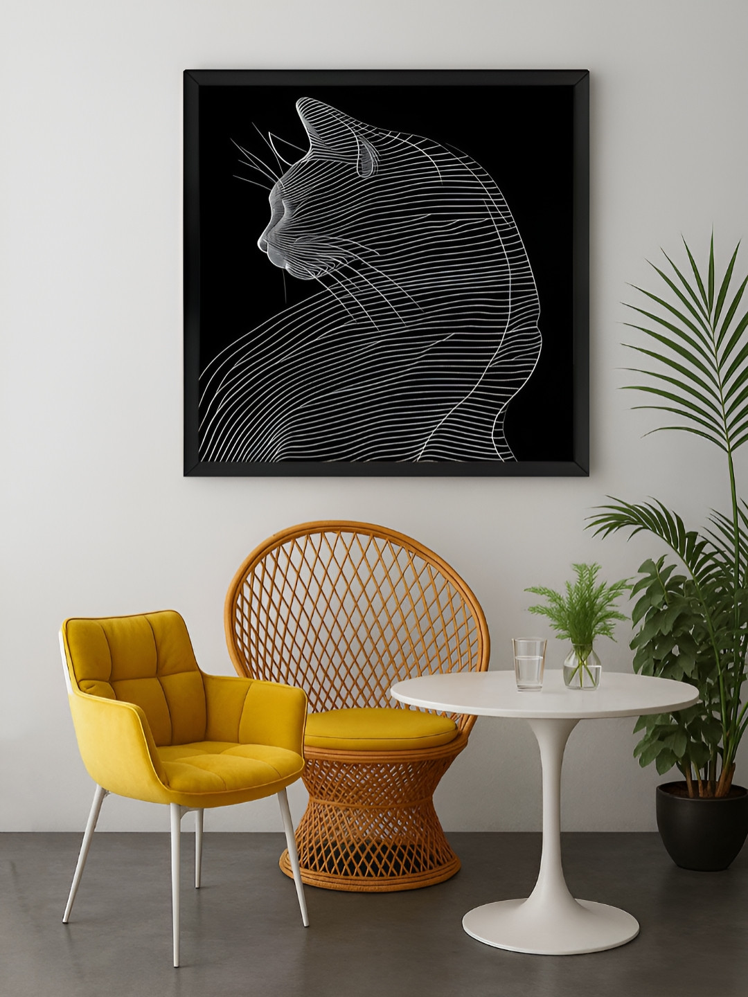 999Store Black & Grey Line Art Cat Canvas Wall Art