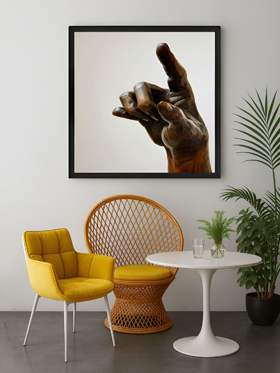 999Store Grey & Brown Wooden Hand Canvas Wall Art