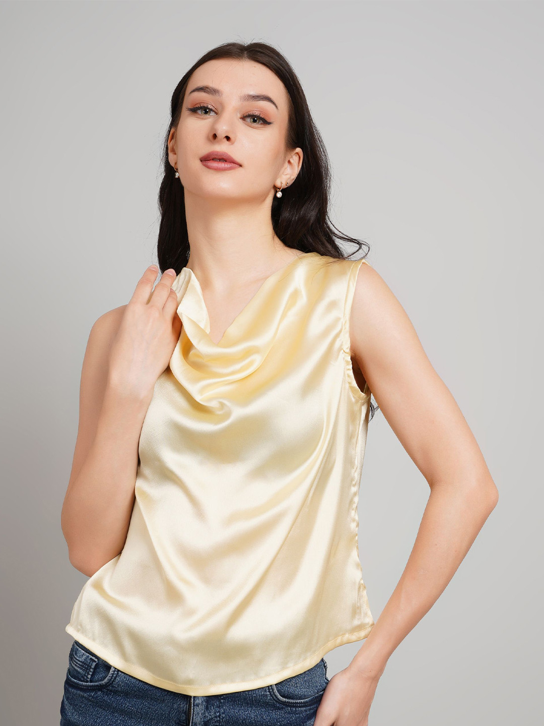 Gora Glama Women Cowl Neck Satin Top