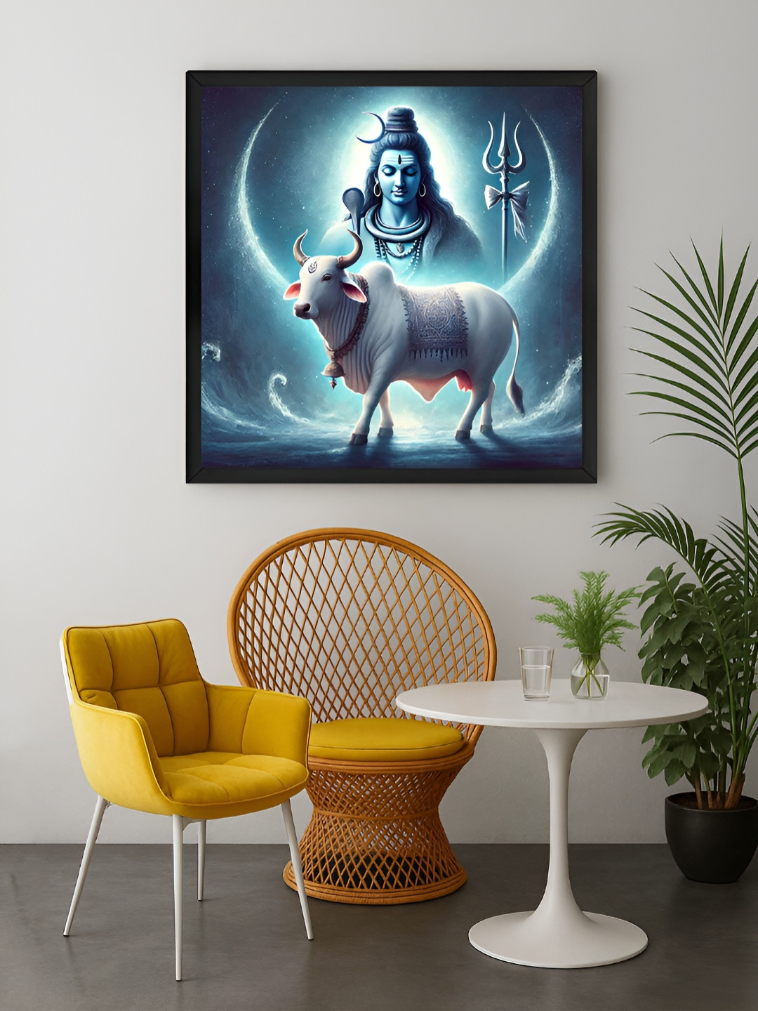 999Store Blue & White Lord Shiva With Nandi Printed Canvas Wall Art