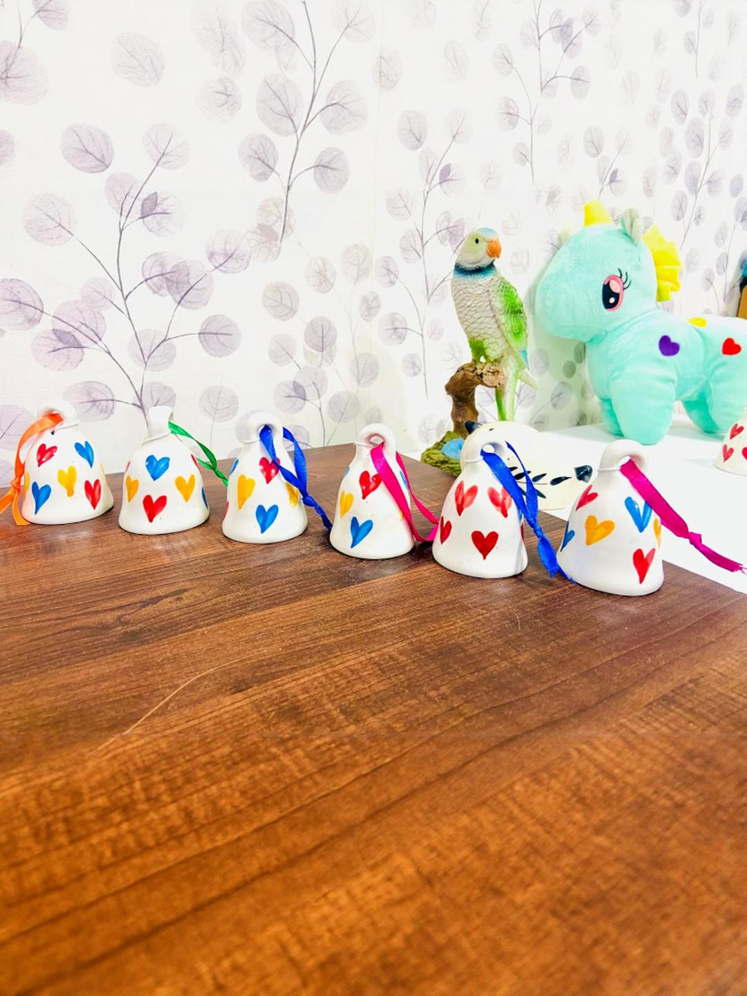 Altaica Wall Door Hangings Bell Crafted Ceramics Matte Floor 6Pcs Floral Wall Decor-2.8In