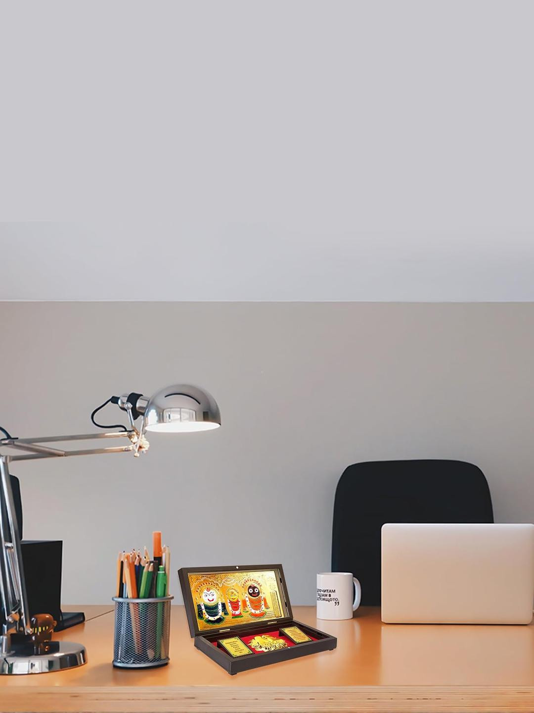 Arnavira Brass Gold Toned Photo Frame With Charan Paduka Pocket Temple