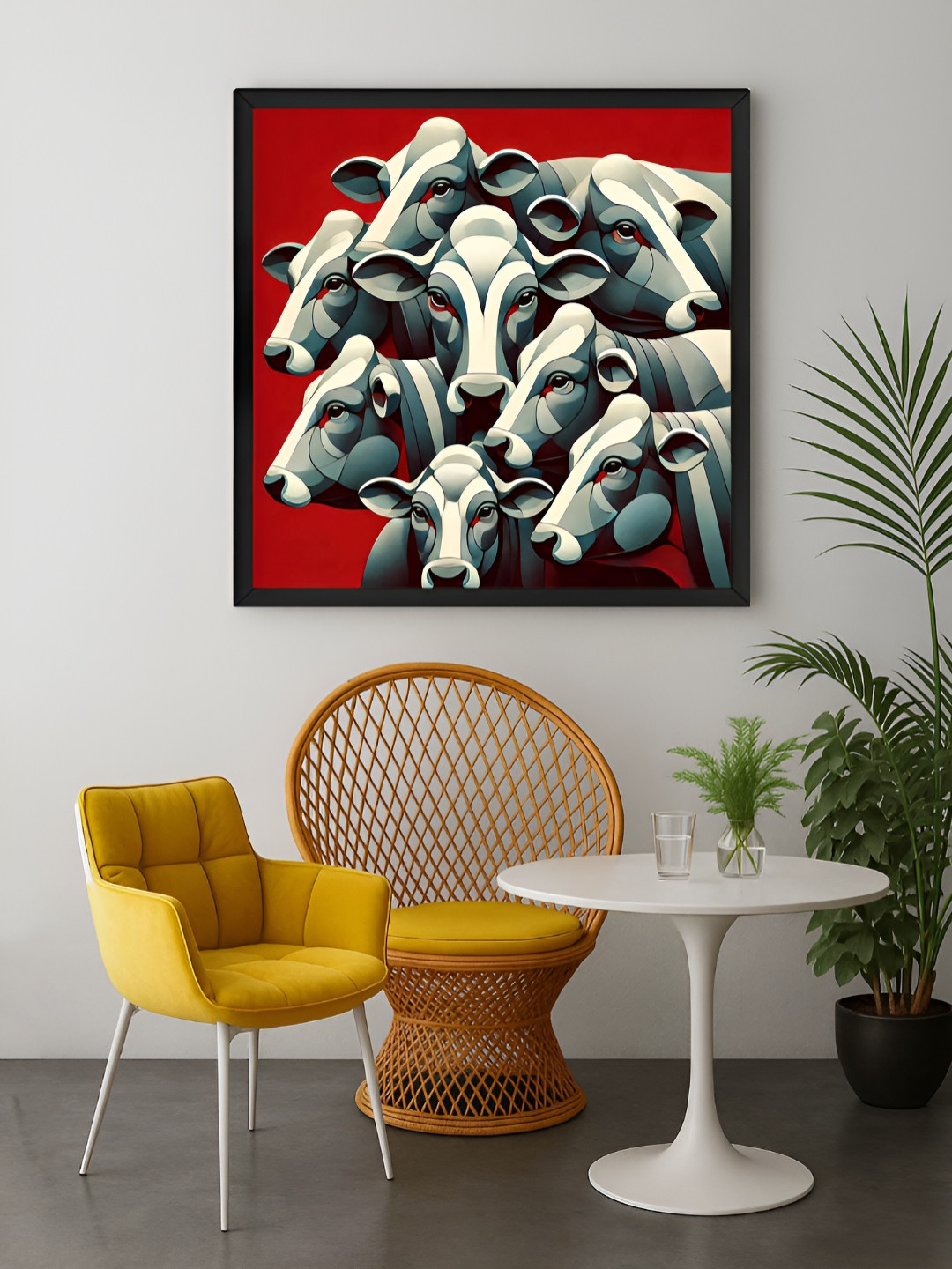 999Store Red & Grey 1 Piece Cows Canvas Wall Art