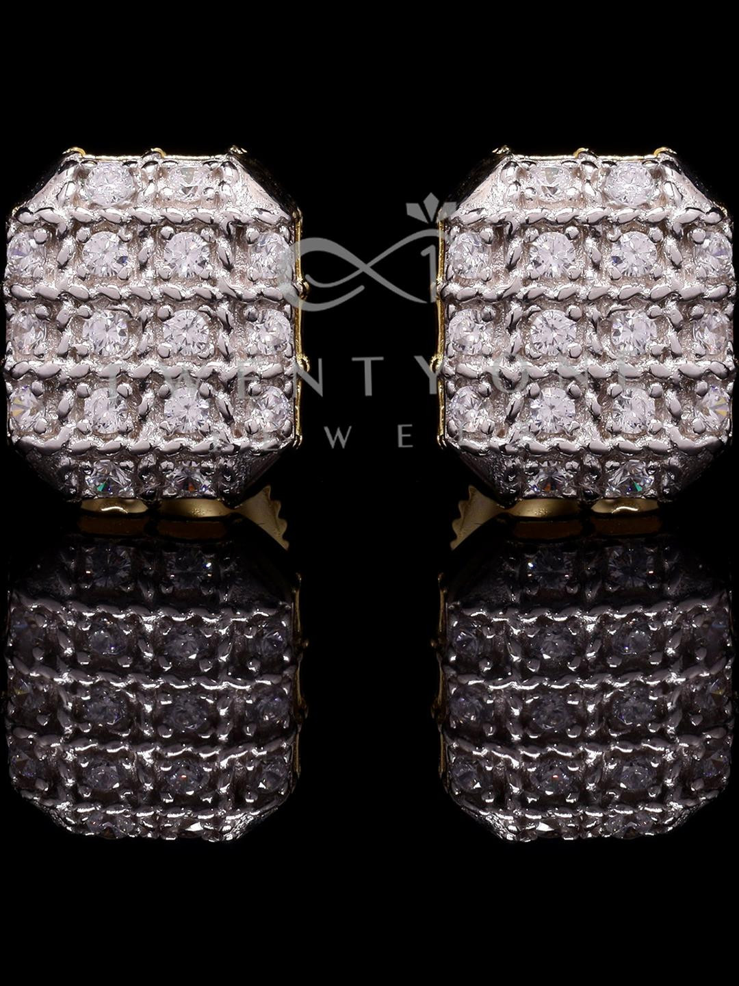 Pave Setting Diamond Studded Elle Studs in Champagne Gold Finish with Screw Backs