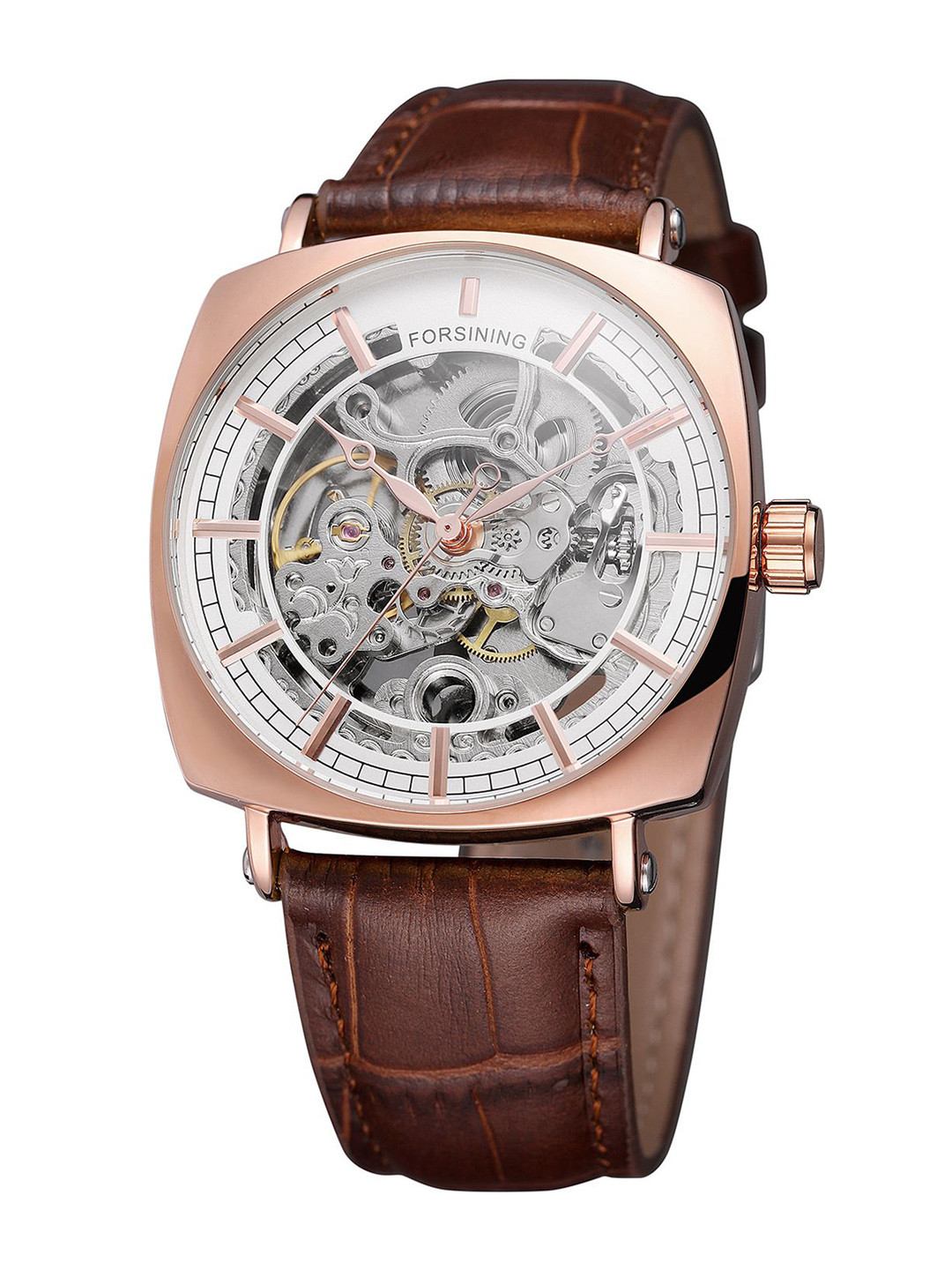 FORSINING Men Skeleton Mechanical Watch with Leather Strap