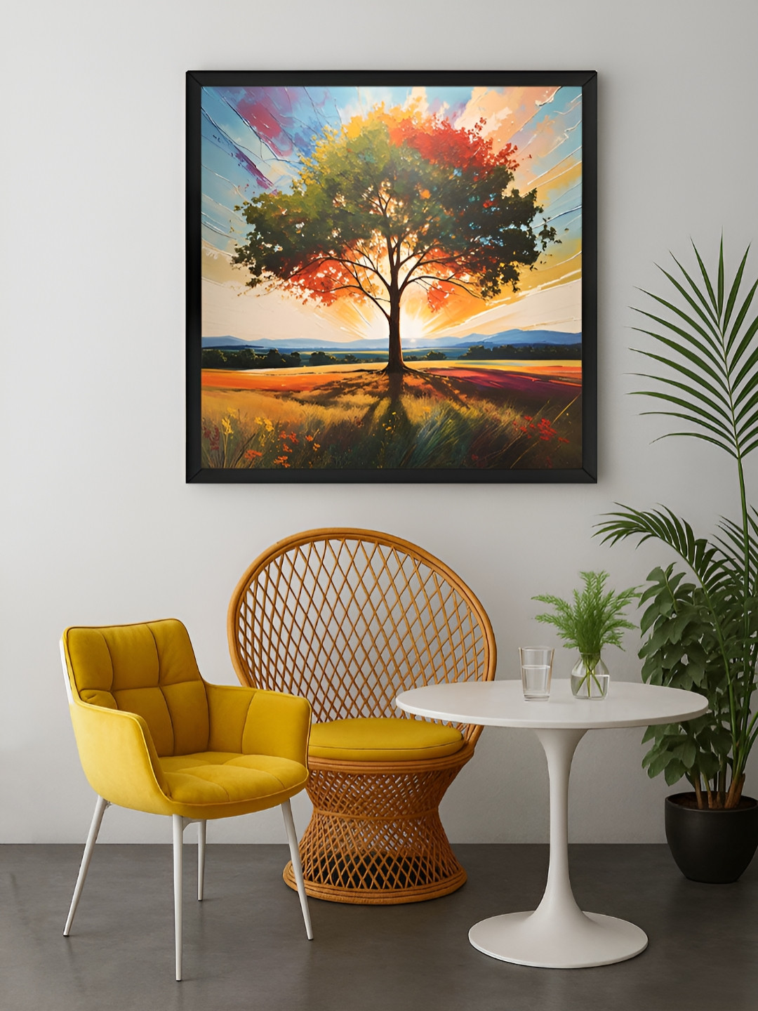 999Store Green & Blue Tree The Radiant Sun Symbolizing Growth Canvas Wall Art