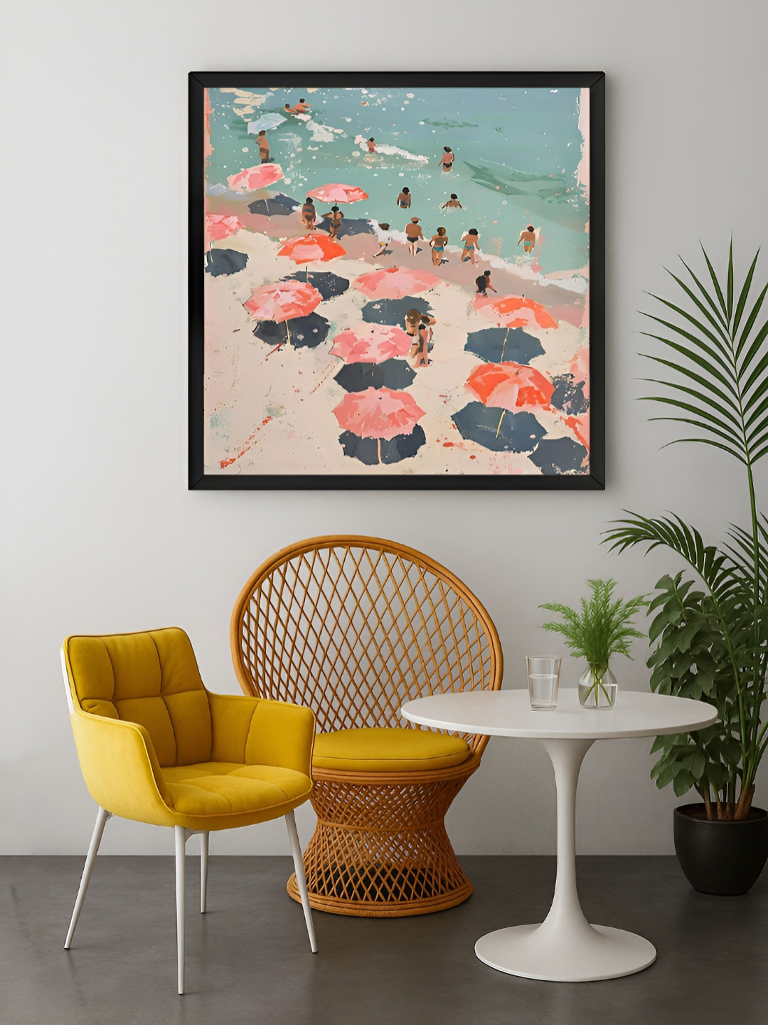 999Store Peach Colored & Grey Beach Printed Canvas Wall Art