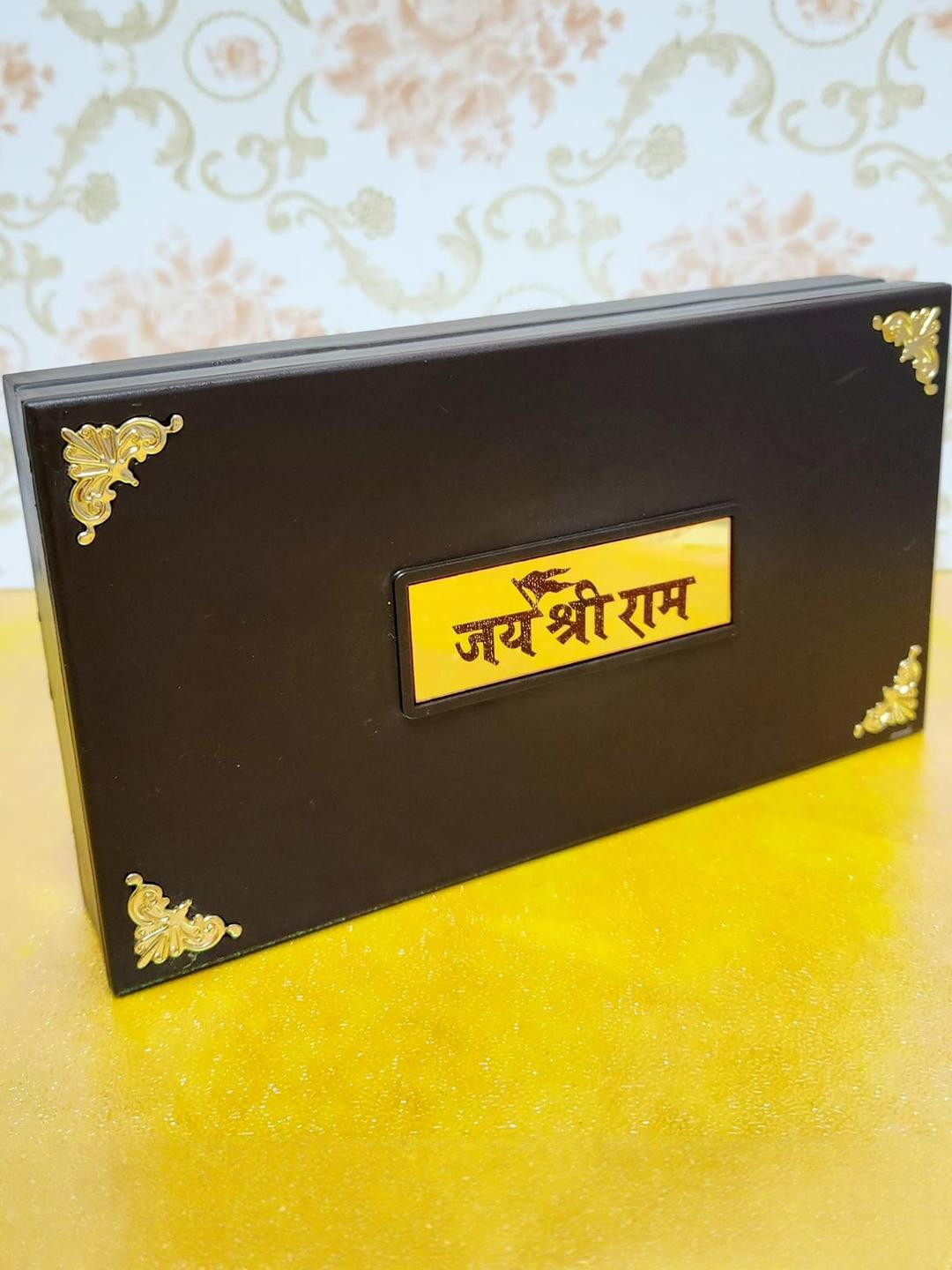 Arnavira Ram Mandir Brass Gold Photo Frame With Charan Paduka Pocket Temple